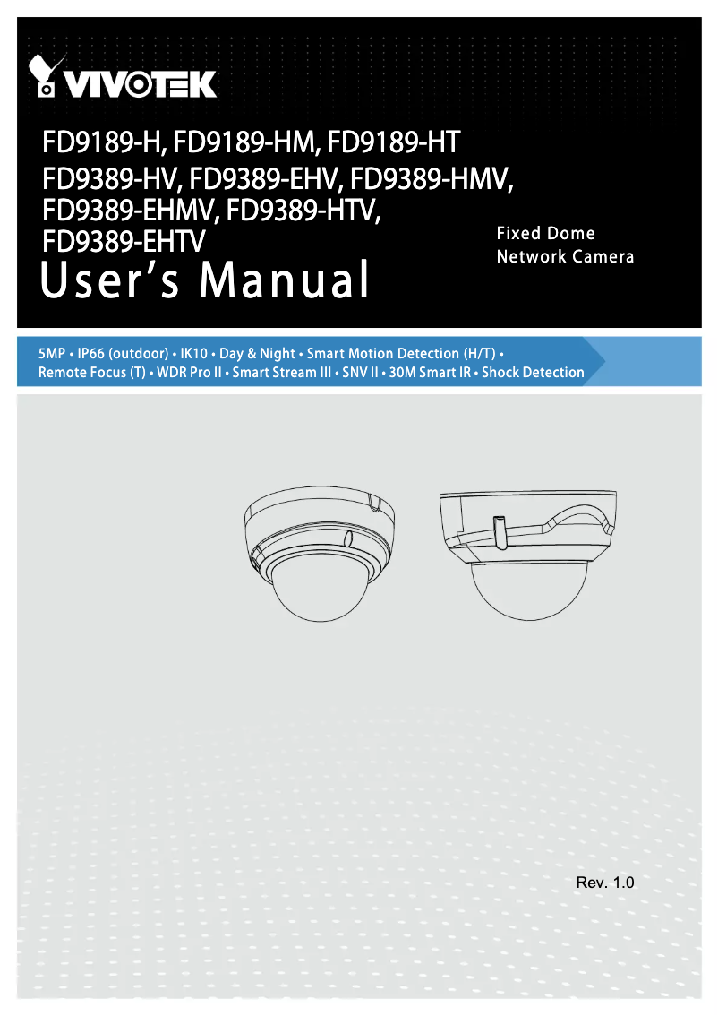 Page 1 de la notice Manuel utilisateur Vivotek FD9389-HV