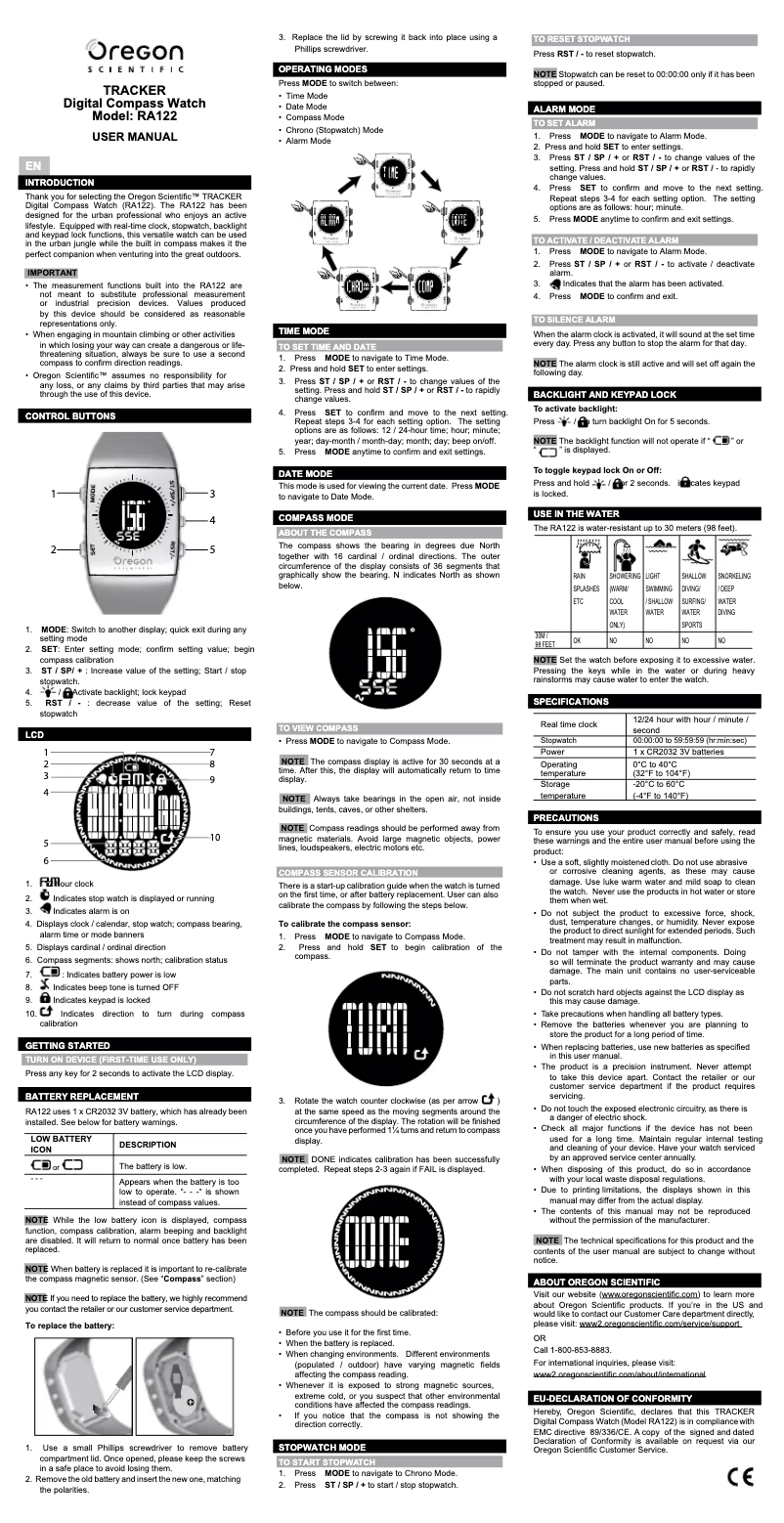 Page 1 de la notice Manuel utilisateur Oregon Scientific RA122