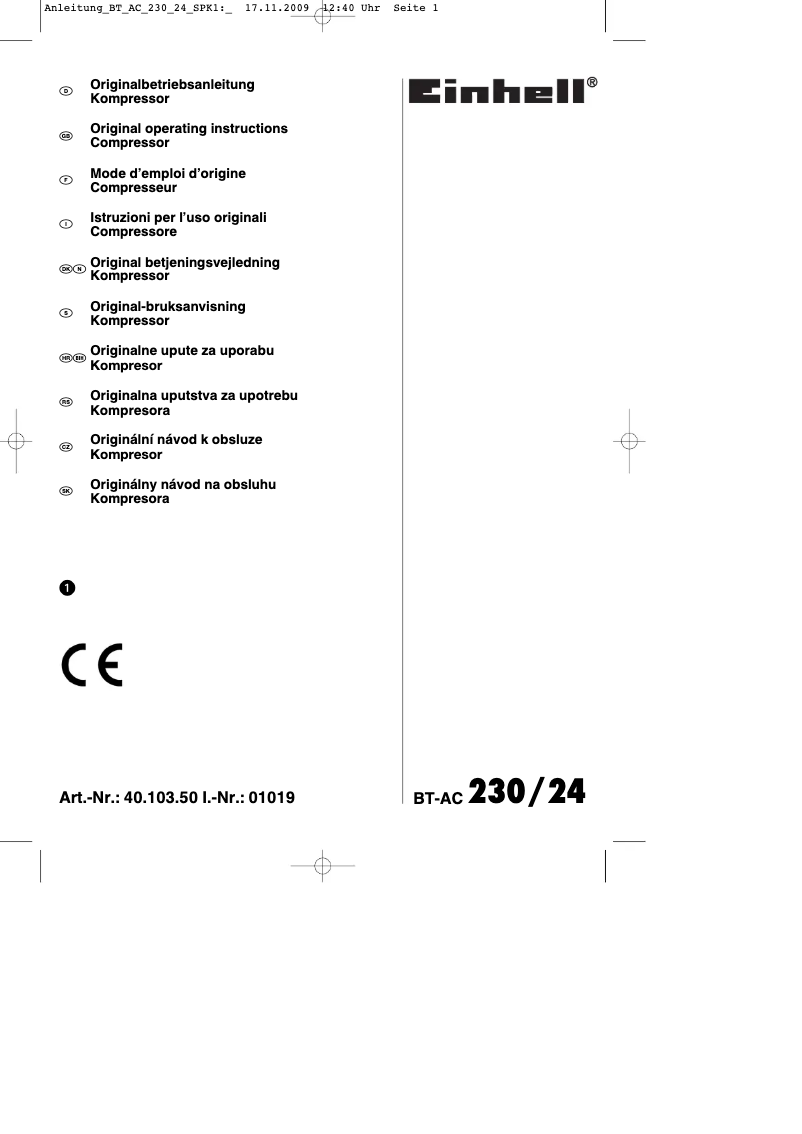 Page 1 de la notice Mode d'emploi Einhell BT-AC 230/24