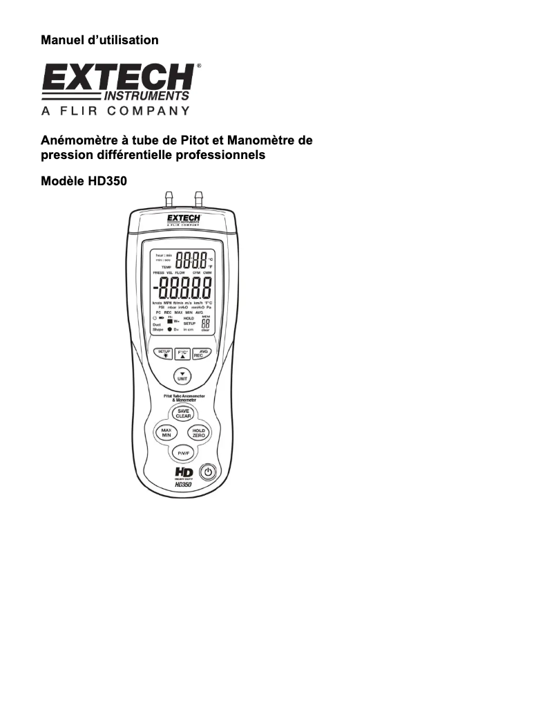 Page n°1 - Manuel utilisateur Extech HD350