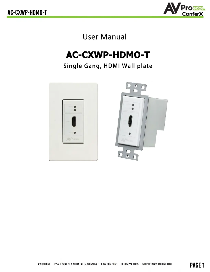 Page 1 de la notice Manuel utilisateur AVPro Edge AC-CXWP-HDMO-T
