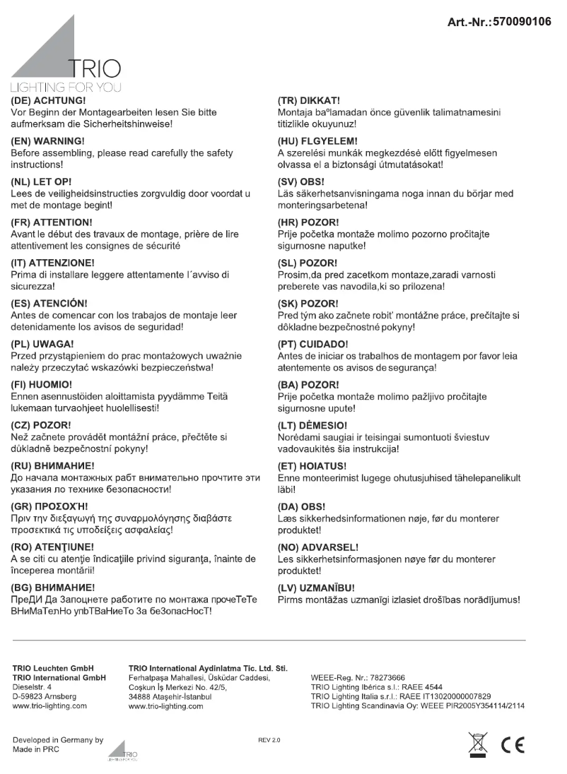 Page 1 de la notice Manuel utilisateur Trio Lighting Sevilla 570090106