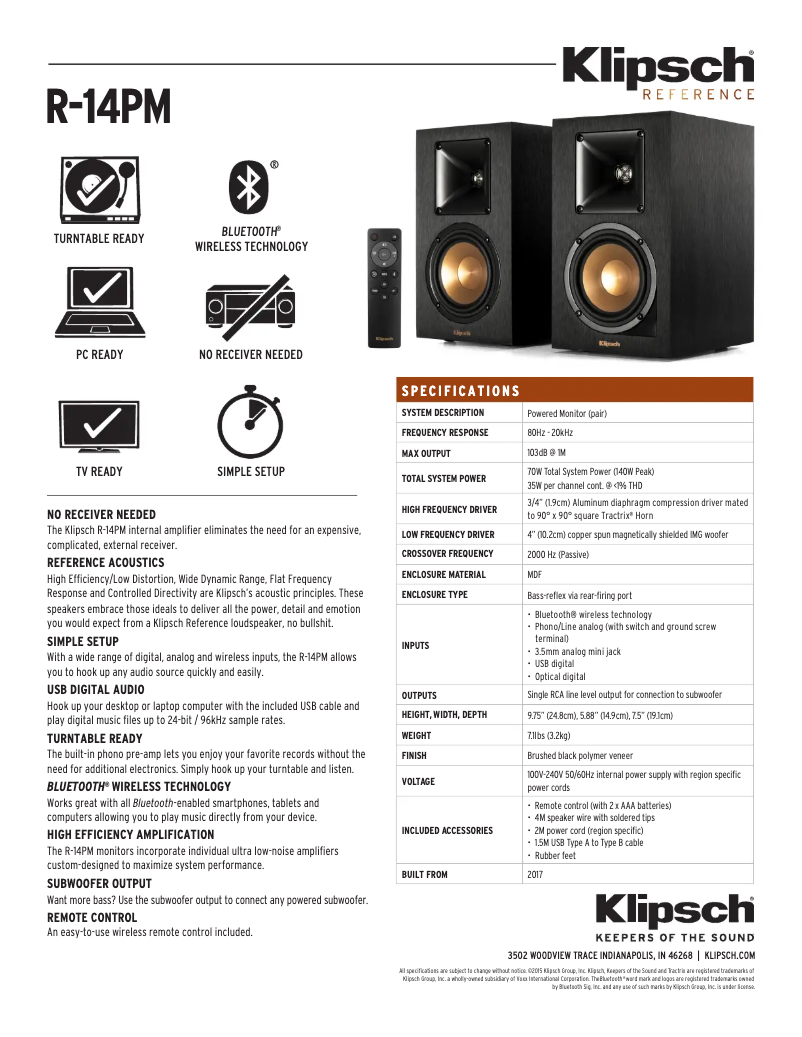 Page n°1 - Fiche technique Klipsch R-14PM