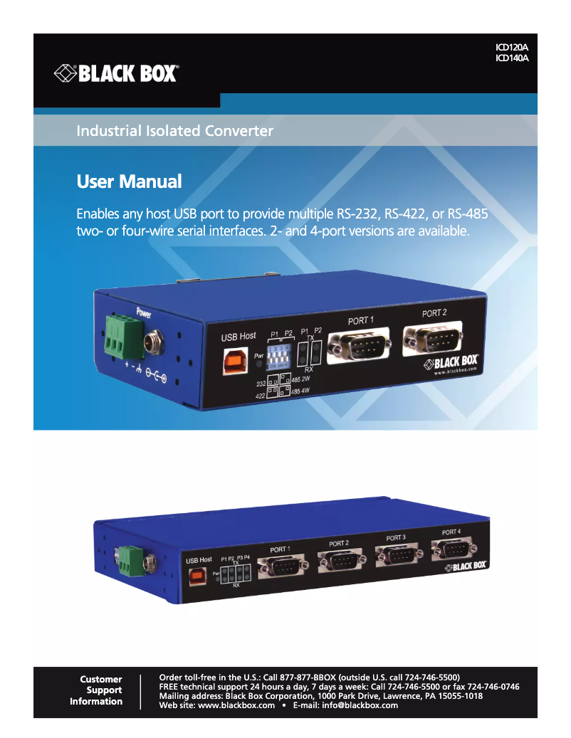 Page 1 de la notice Manuel utilisateur Black Box ICD120A