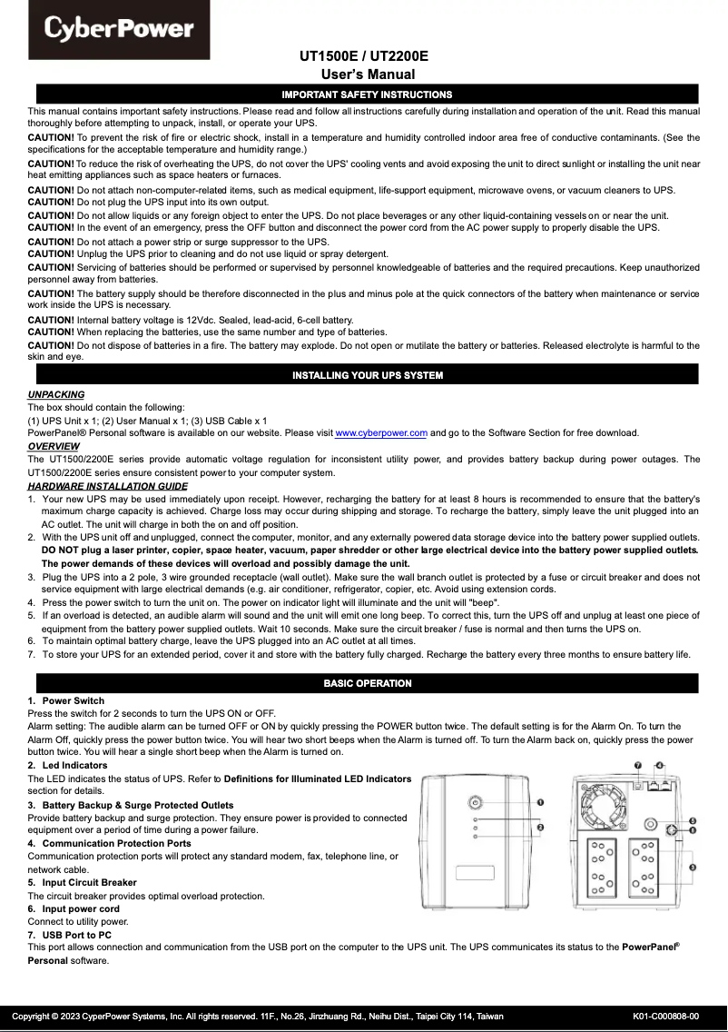 Page n°1 - Manuel utilisateur CyberPower UT1500E