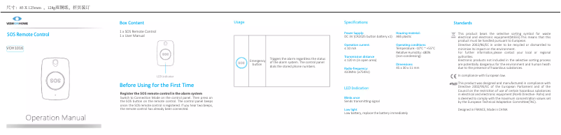 Image de la première page du manuel de l'appareil VOH1016