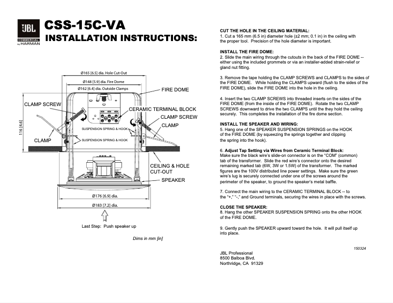 Page n°1 - Manuel utilisateur JBL CSS-15C-VA