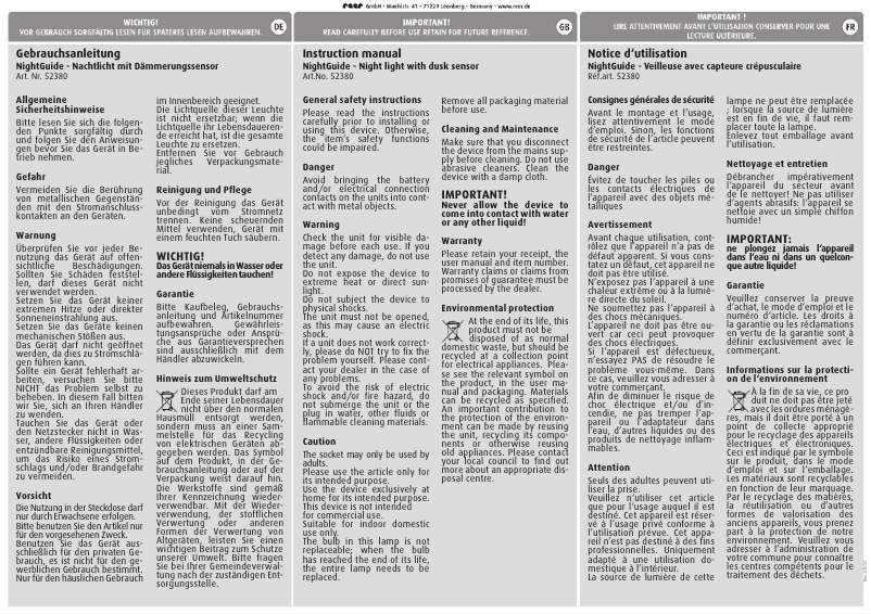 Page 1 de la notice Manuel utilisateur Reer Nightguide 52380