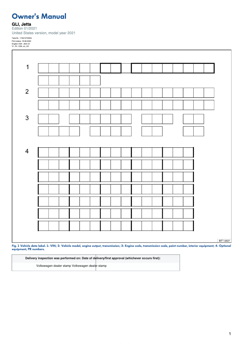 Image de la première page du manuel de l'appareil Jetta (2021)