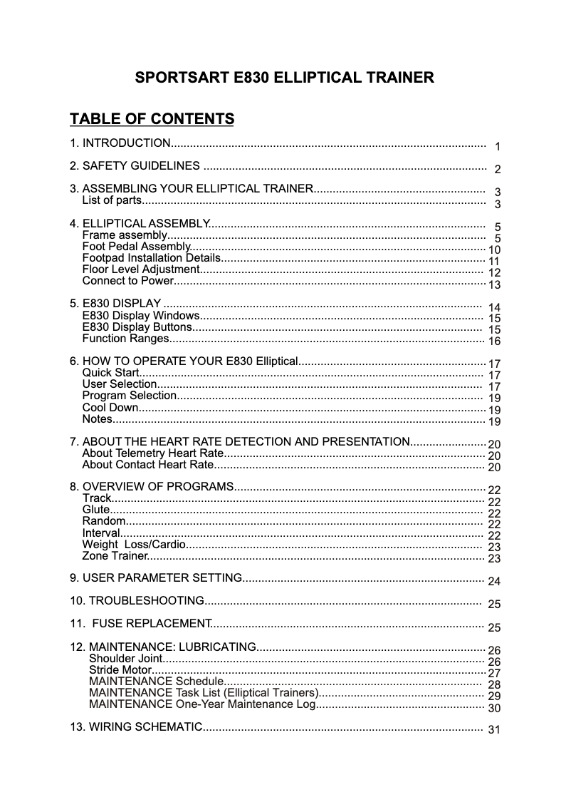 Página 1 del manual Manual de usuario SportsArt E830