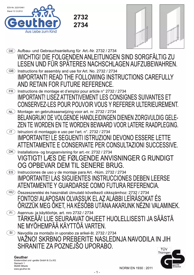 Page 1 de la notice Manuel utilisateur Geuther 2734