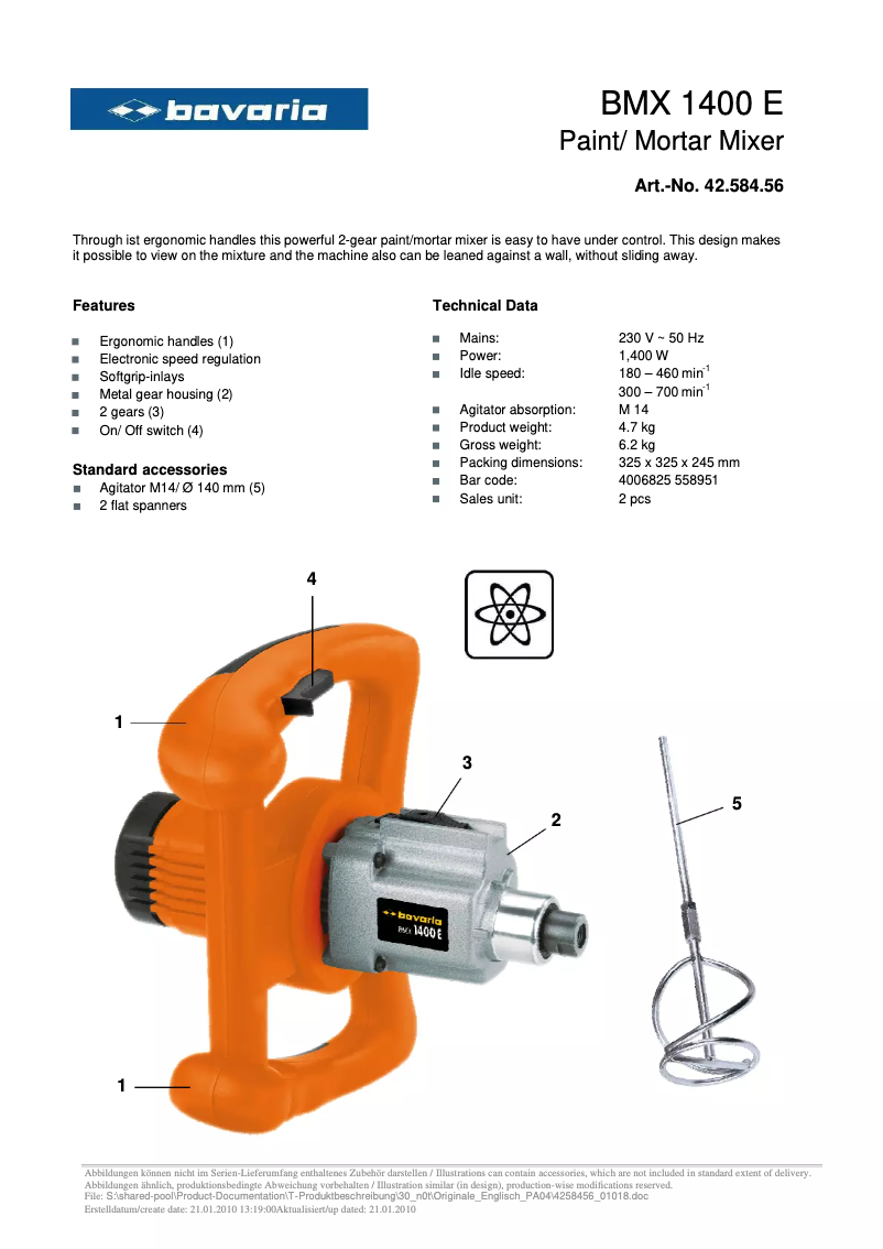 Page n°1 - Manuel utilisateur Bavaria BMX 1400 E