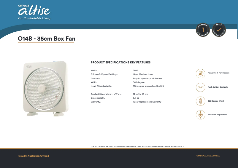 Page 1 de la notice Fiche technique Omega Altise O14B
