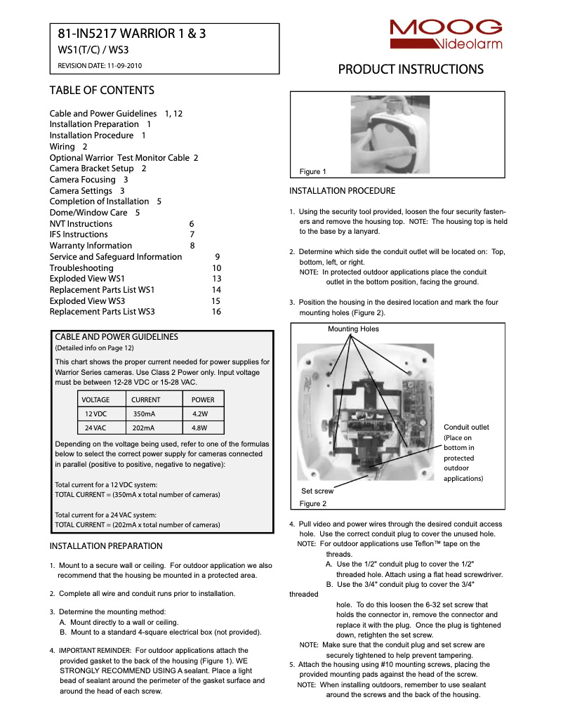 Page n°1 - Manuel utilisateur Moog Videolarm WS1C-50NF-X2