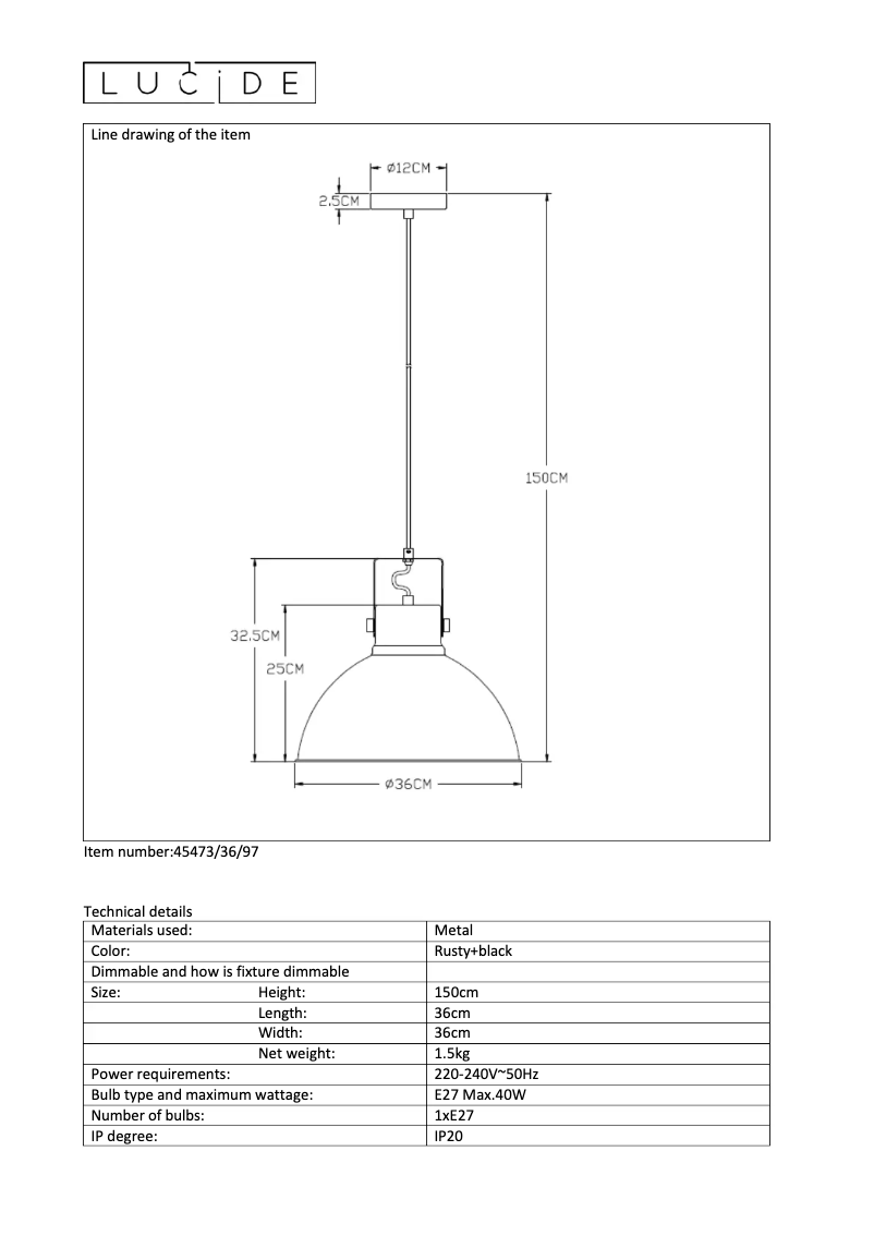 Page n°1 - Manuel utilisateur Lucide Damian 45473/36/97
