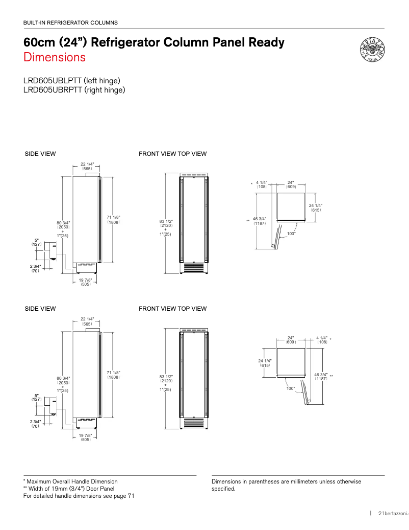 Page 1 de la notice Instructions / montage Bertazzoni LRD605UBRPTT