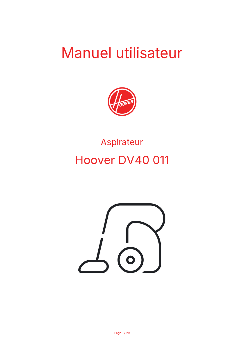 Page n°1 - Manuel utilisateur Hoover DV40 011