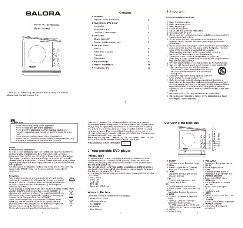 Image de la première page du manuel de l'appareil DVP9038SW