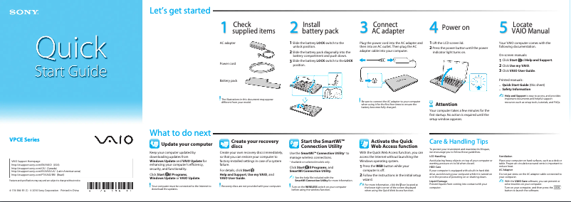 Page 1 de la notice Guide d'installation Sony Vaio VPCEB24FD