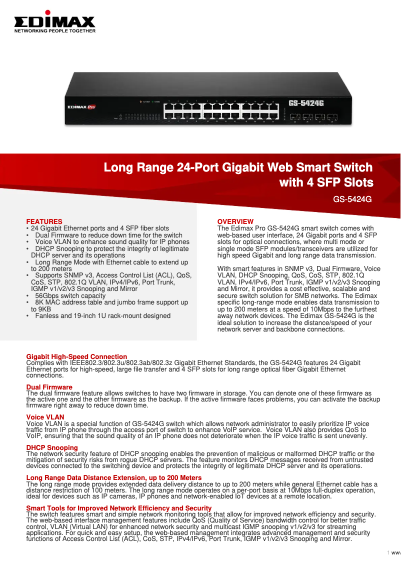Page n°1 - Fiche technique Edimax GS-5424G