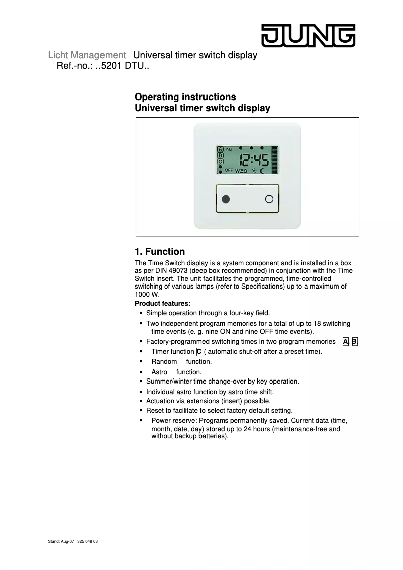 Page n°1 - Manuel utilisateur JUNG ES5201DTU