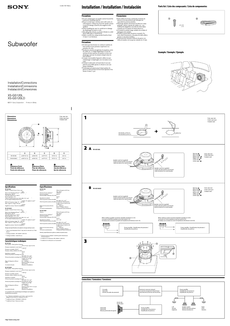 Page 1 de la notice Manuel utilisateur Sony XS-GS120L