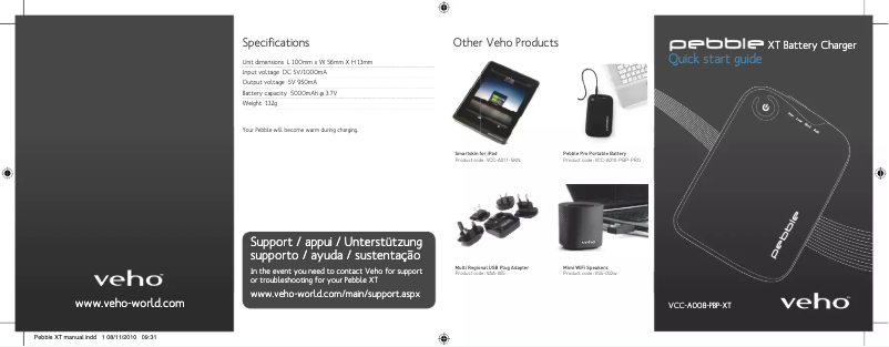 Page n°1 - Manuel utilisateur Veho Pebble XT