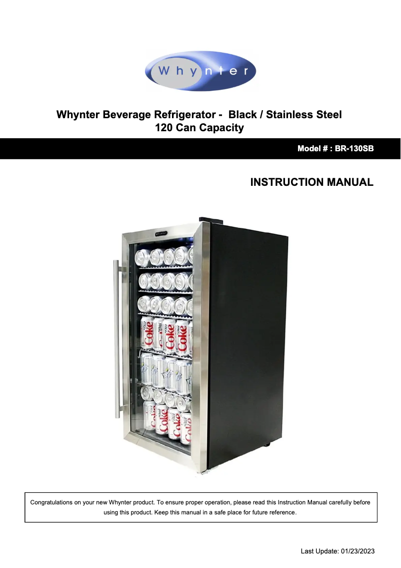 Page 1 de la notice Manuel utilisateur Whynter BR-130SB