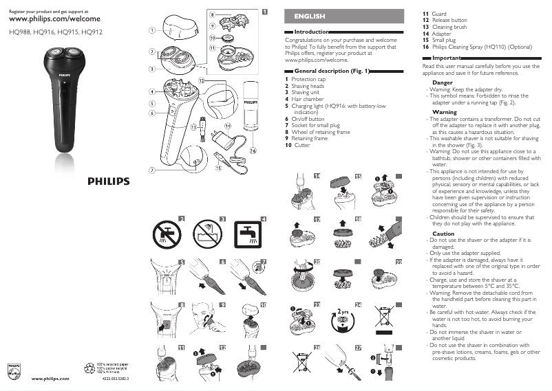 Page 1 de la notice Manuel utilisateur Philips HQ988