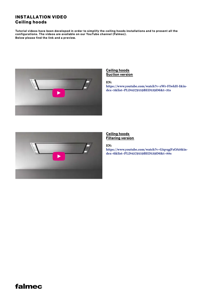 Page n°1 - Guide d'installation Falmec Stella