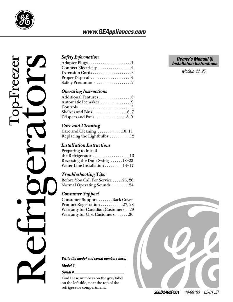 Página 1 del manual Manual de uso y mantenimiento GE Profile Arctica PTS22LBMCC