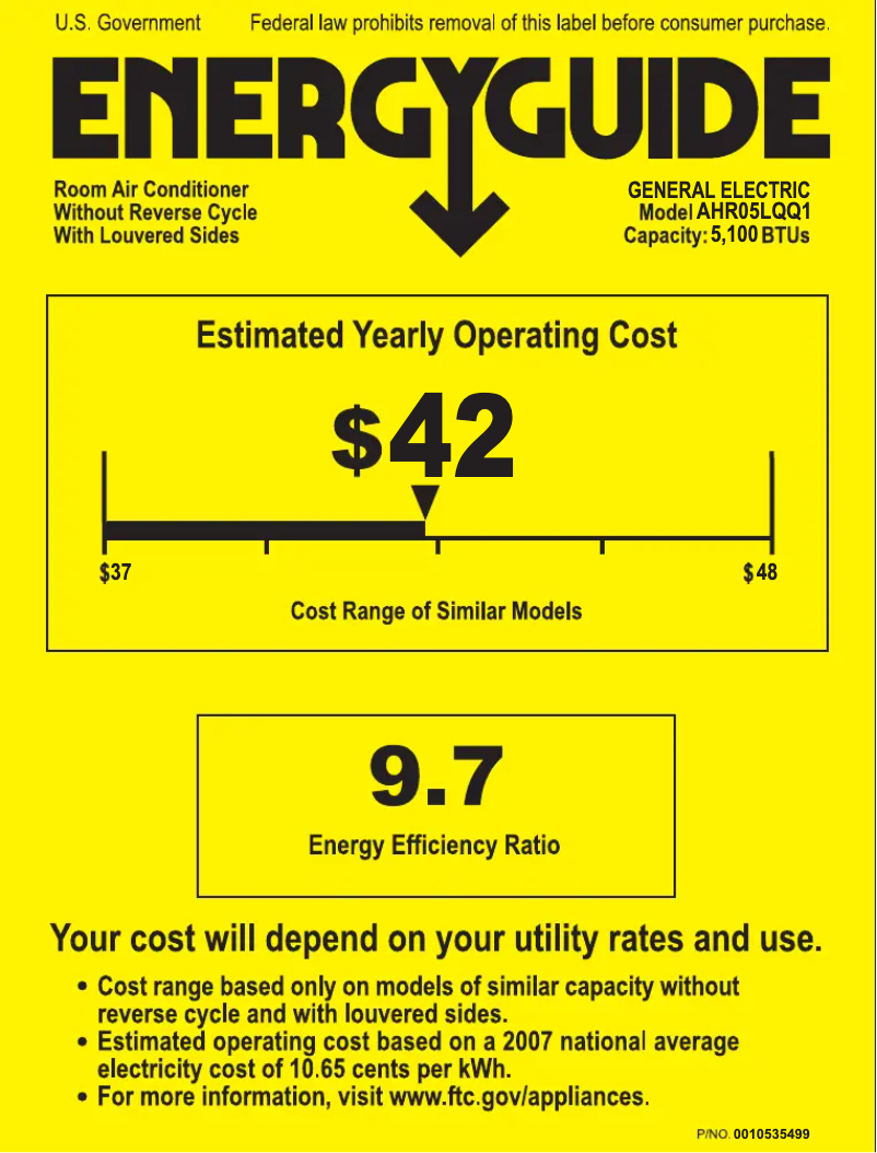 Página 1 del manual Etiqueta energética GE AHR05LQ