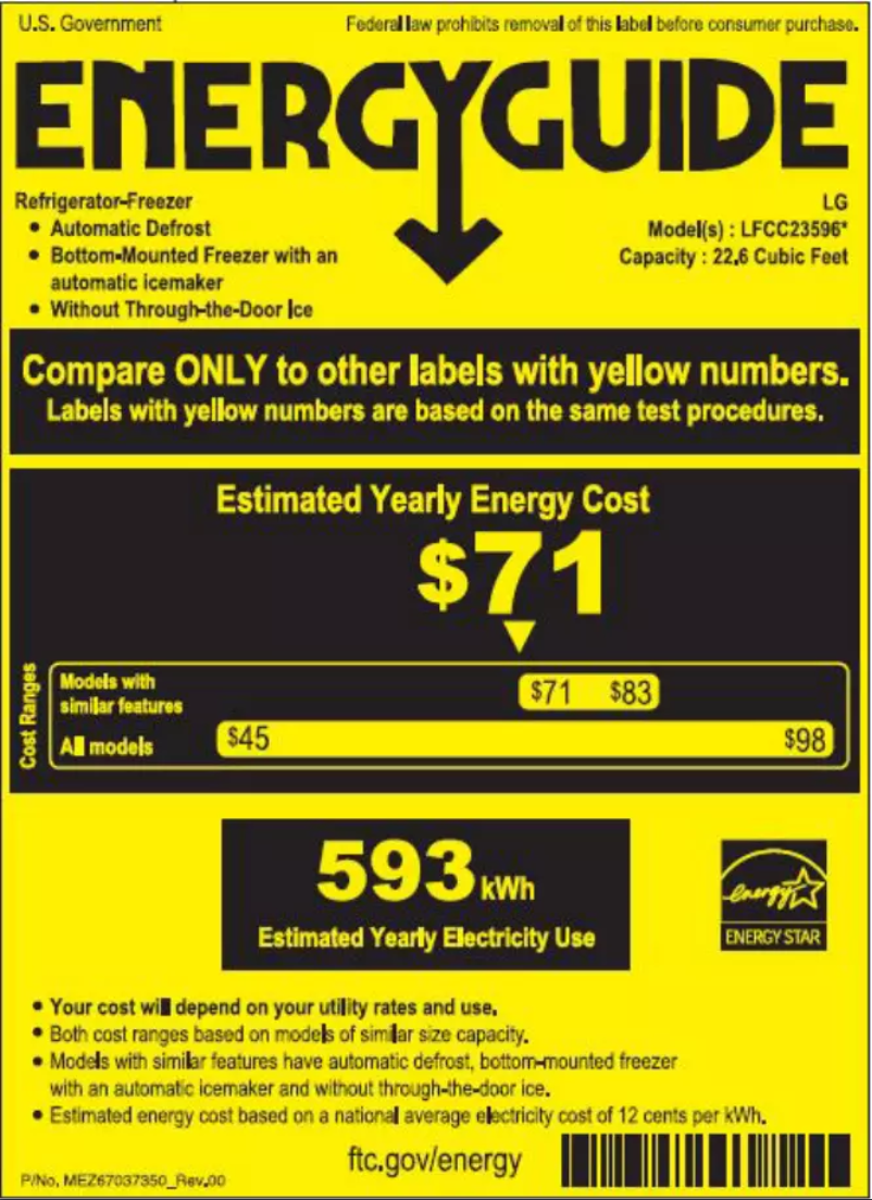 Page 1 de la notice Label énergétique LG LFCC23596S