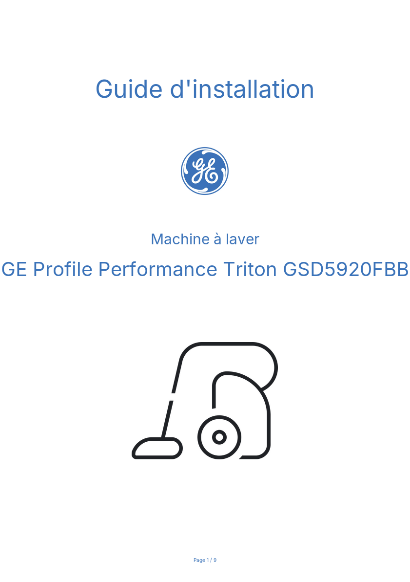 Page n°1 - Guide d'installation GE Profile Performance Triton GSD5920FBB