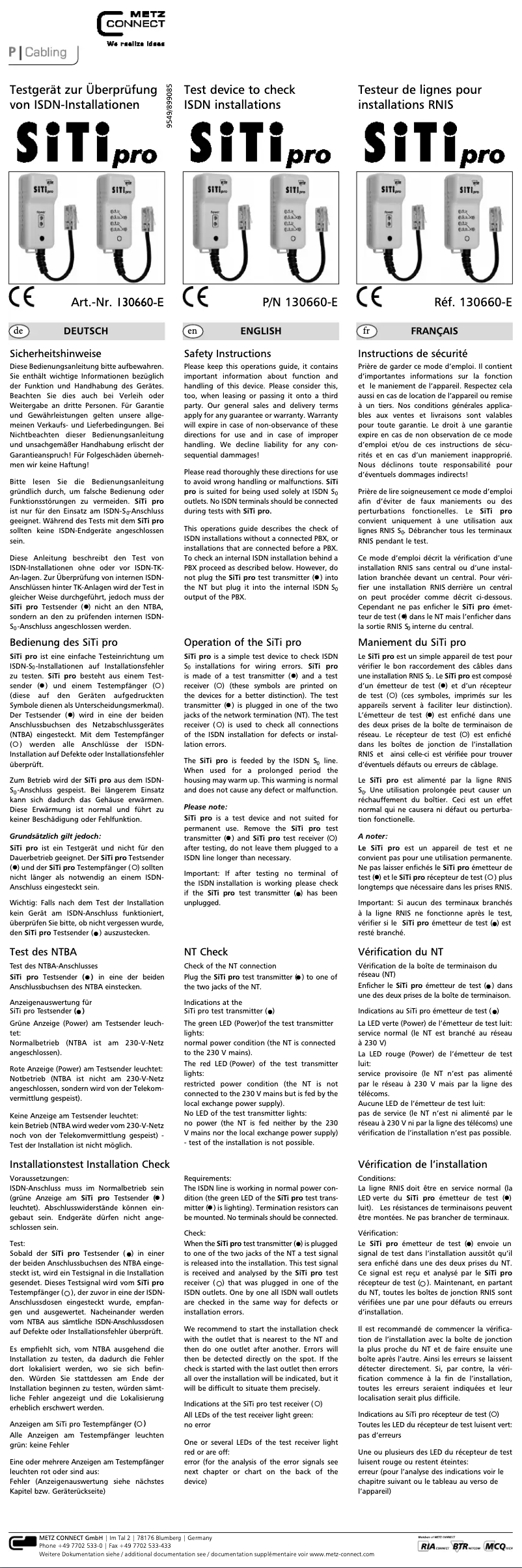 Page n°1 - Manuel utilisateur Metz Connect 130660-E