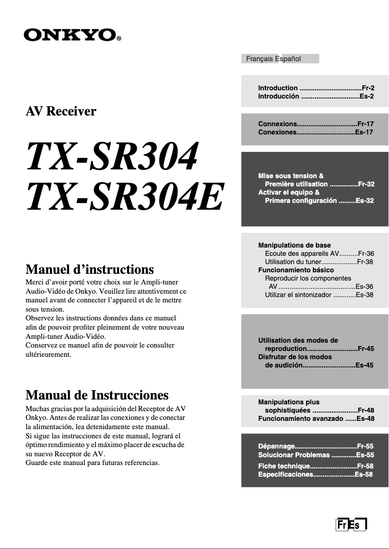Image de la première page du manuel de l'appareil TX-SR304E