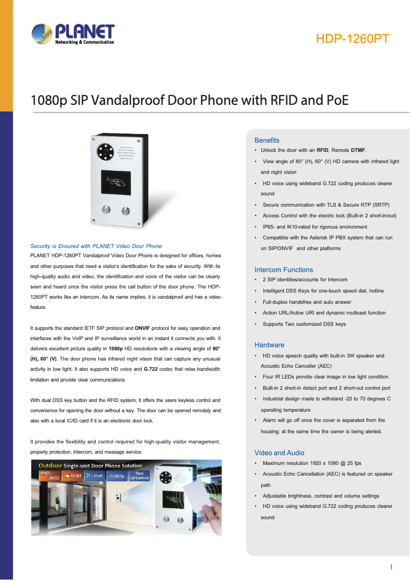 Page 1 de la notice Fiche technique Planet HDP-1260PT
