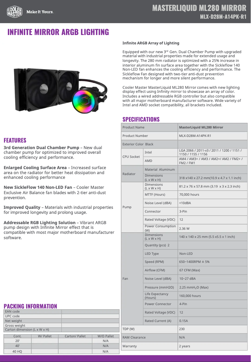 Page n°1 - Manuel utilisateur Cooler Master MasterLiquid ML280 Mirror