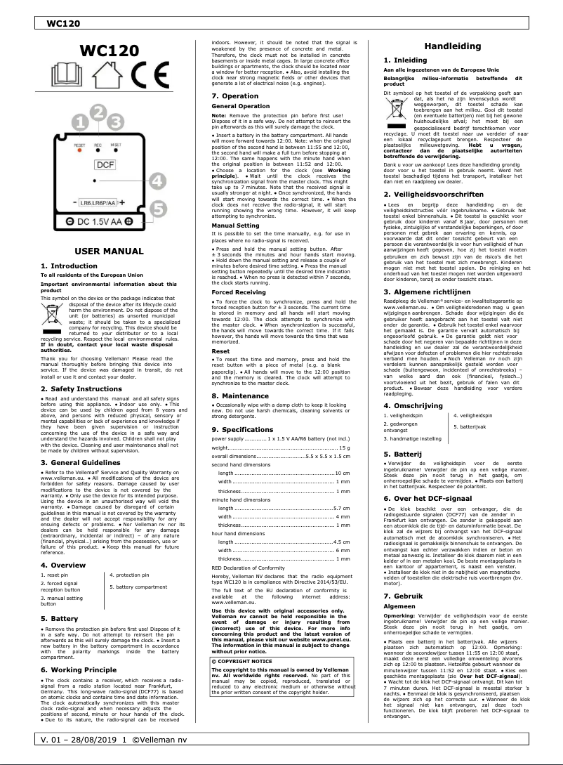 Page 1 de la notice Manuel utilisateur Perel WC120