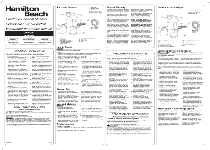 Page 1 de la notice Manuel utilisateur Hamilton Beach 11556