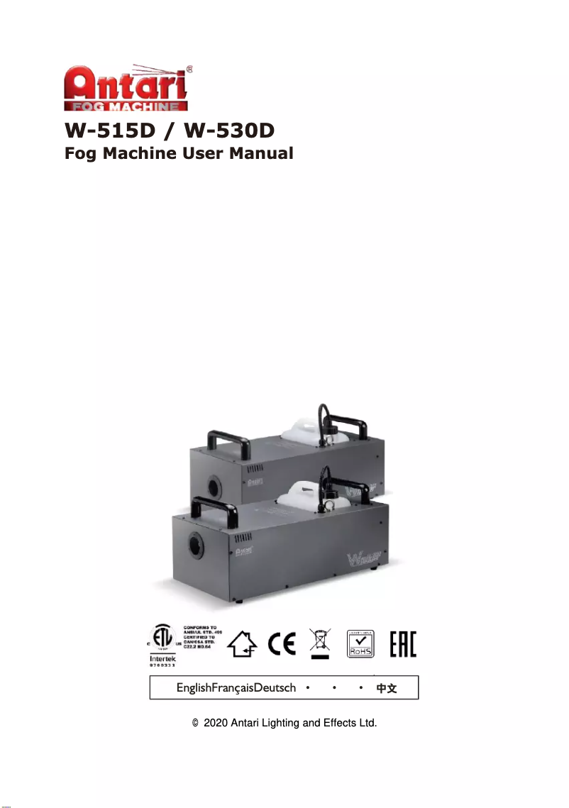Page n°1 - Manuel utilisateur Antari W-530D