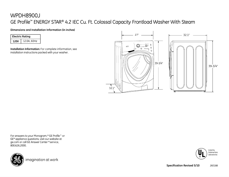 Page 1 de la notice Fiche technique GE Profile WPDH8900JMV