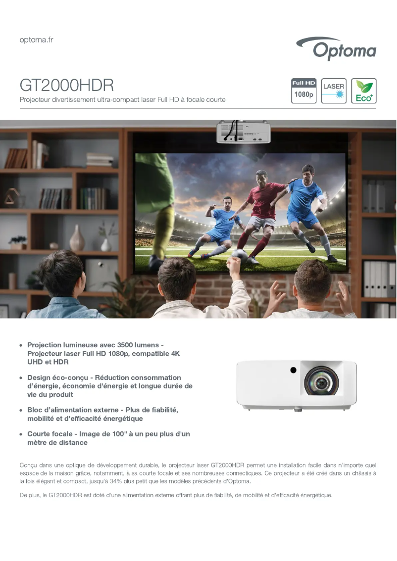 Page n°1 - Fiche technique Optoma GT2000HDR