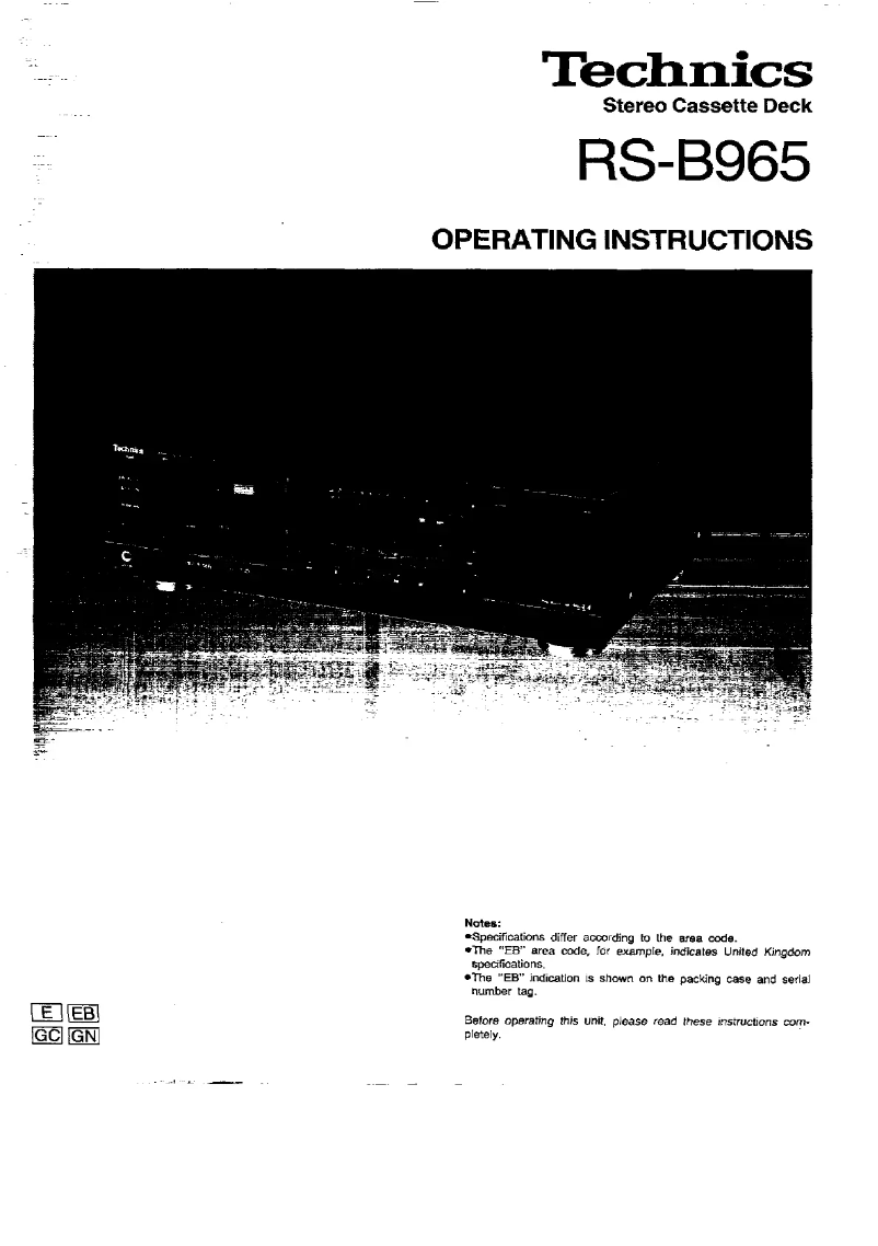 Page n°1 - Manuel utilisateur Technics RS-B965