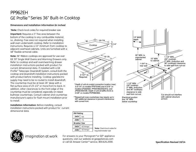 Page n°1 - Fiche technique GE Profile PP962EHES