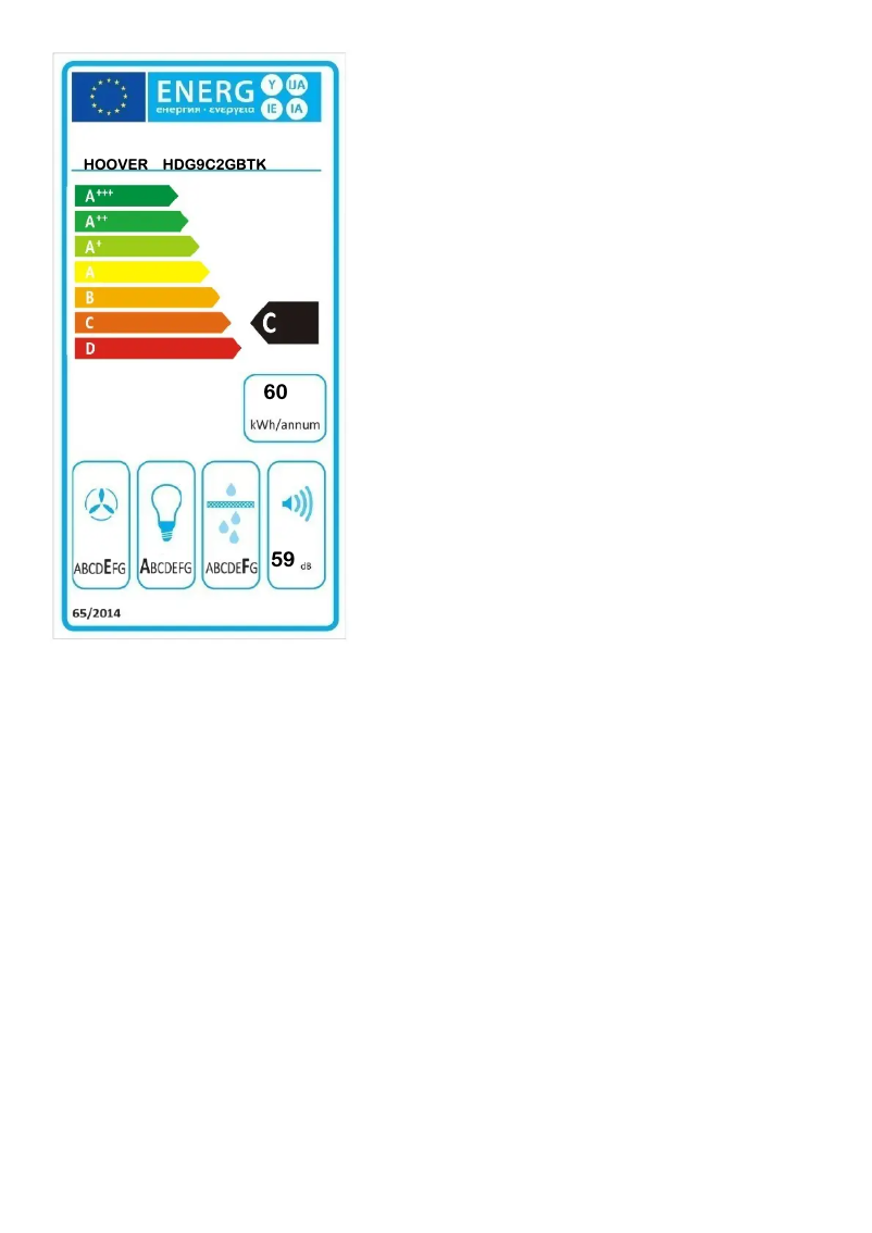 Page 1 de la notice Label énergétique Hoover HDG9C2GBTK