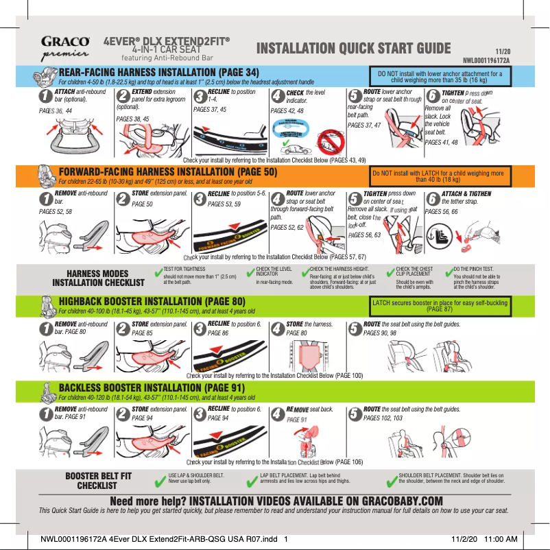 Page 1 de la notice Guide de démarrage rapide Graco Premier 4Ever DLX Extend2Fit