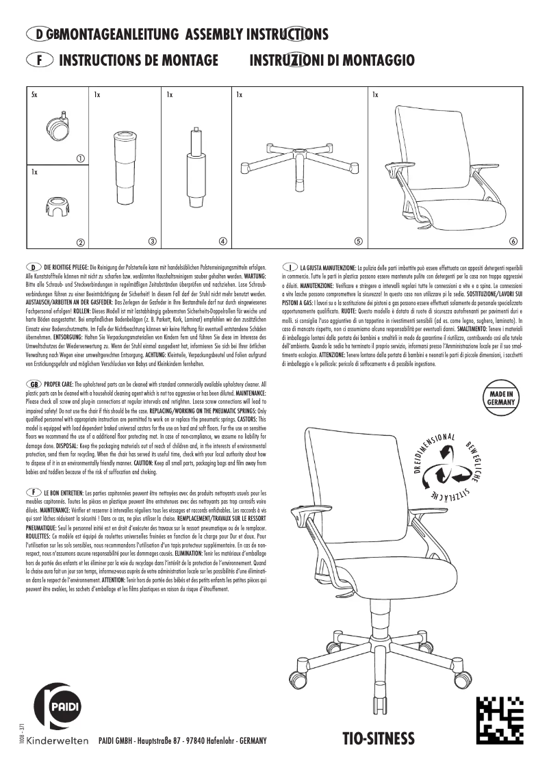 Page n°1 - Manuel utilisateur Paidi Tio Sitness