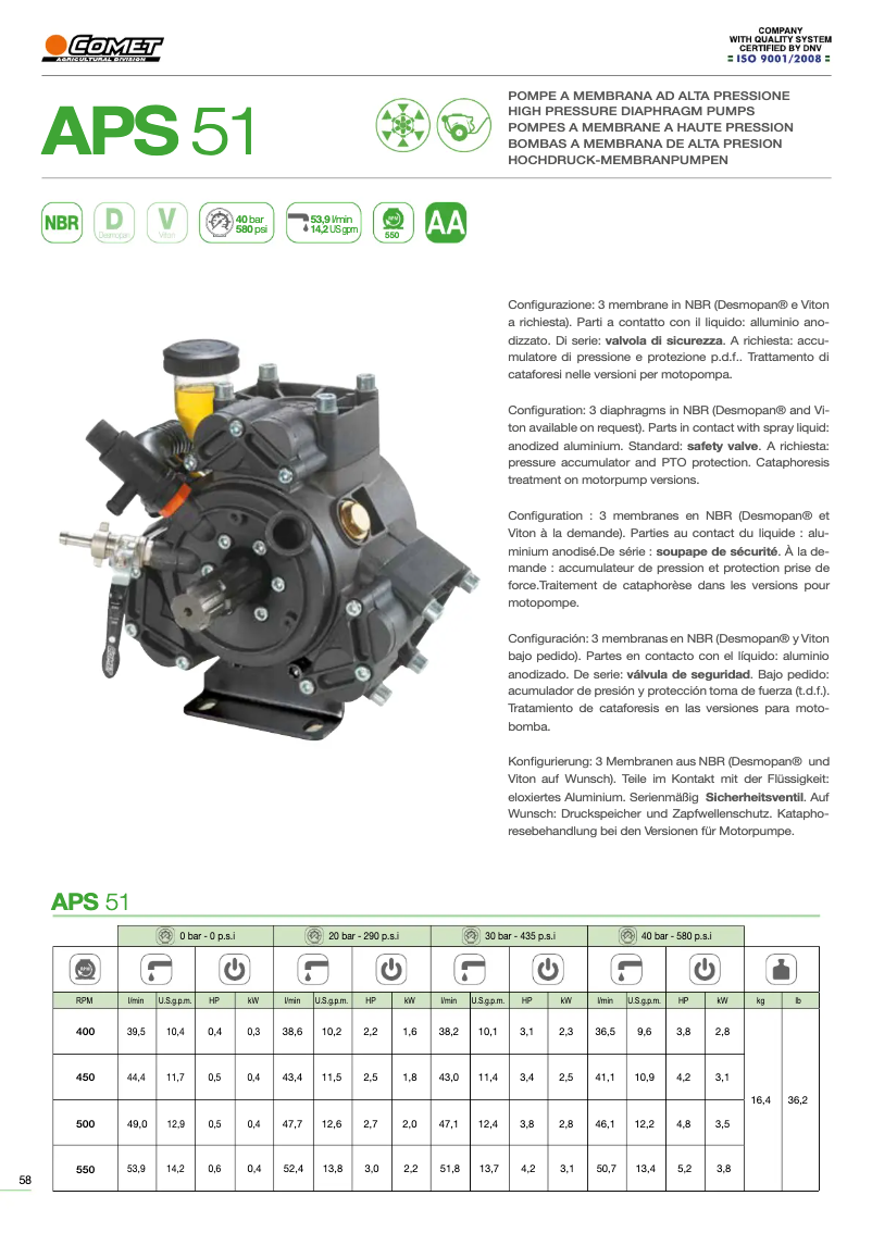 Page 1 de la notice Fiche technique Comet APS 51
