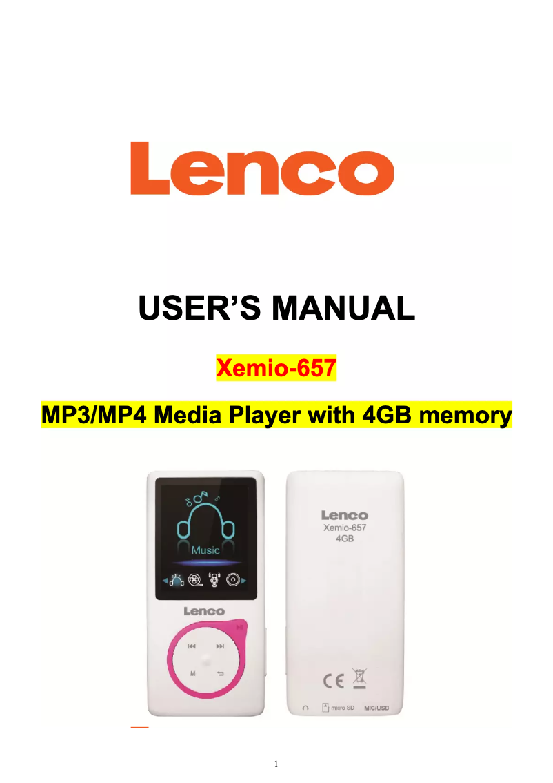 Page n°1 - Manuel utilisateur Lenco Xemio-657